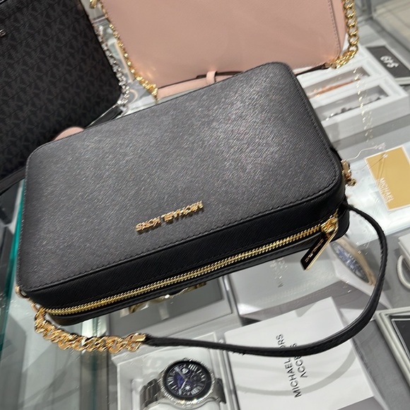 Michael Kors Jet Set Item Large East West Zip Crossbody Leather Black - Picture 9 of 17